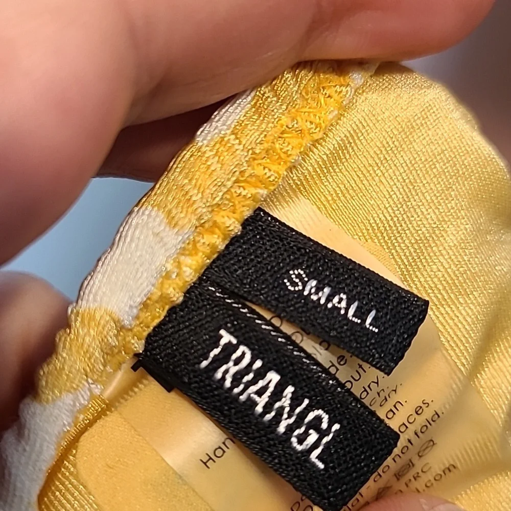Triangl yellow floral smocked‎ strapless bikini top Size Small Vacation Swim - Picture 6 of 7